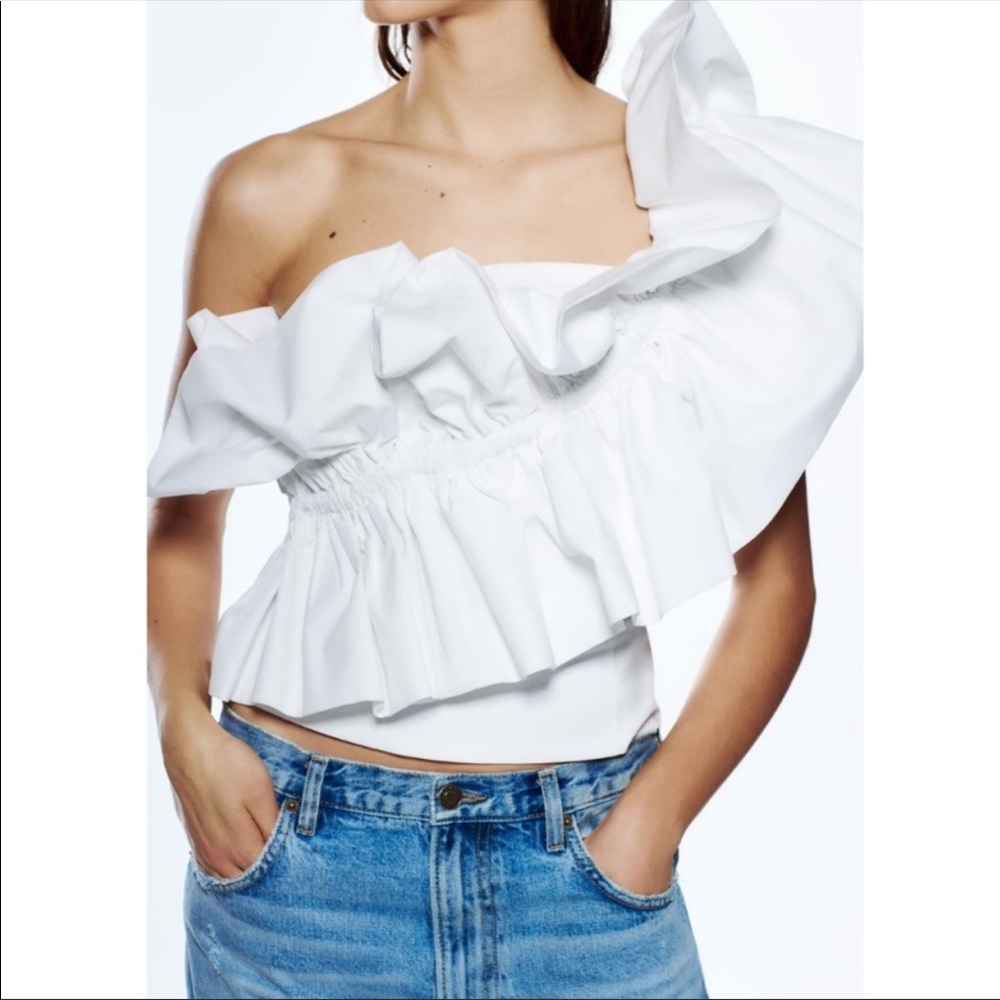ZARA POPLIN TOP WITH RUFFLES